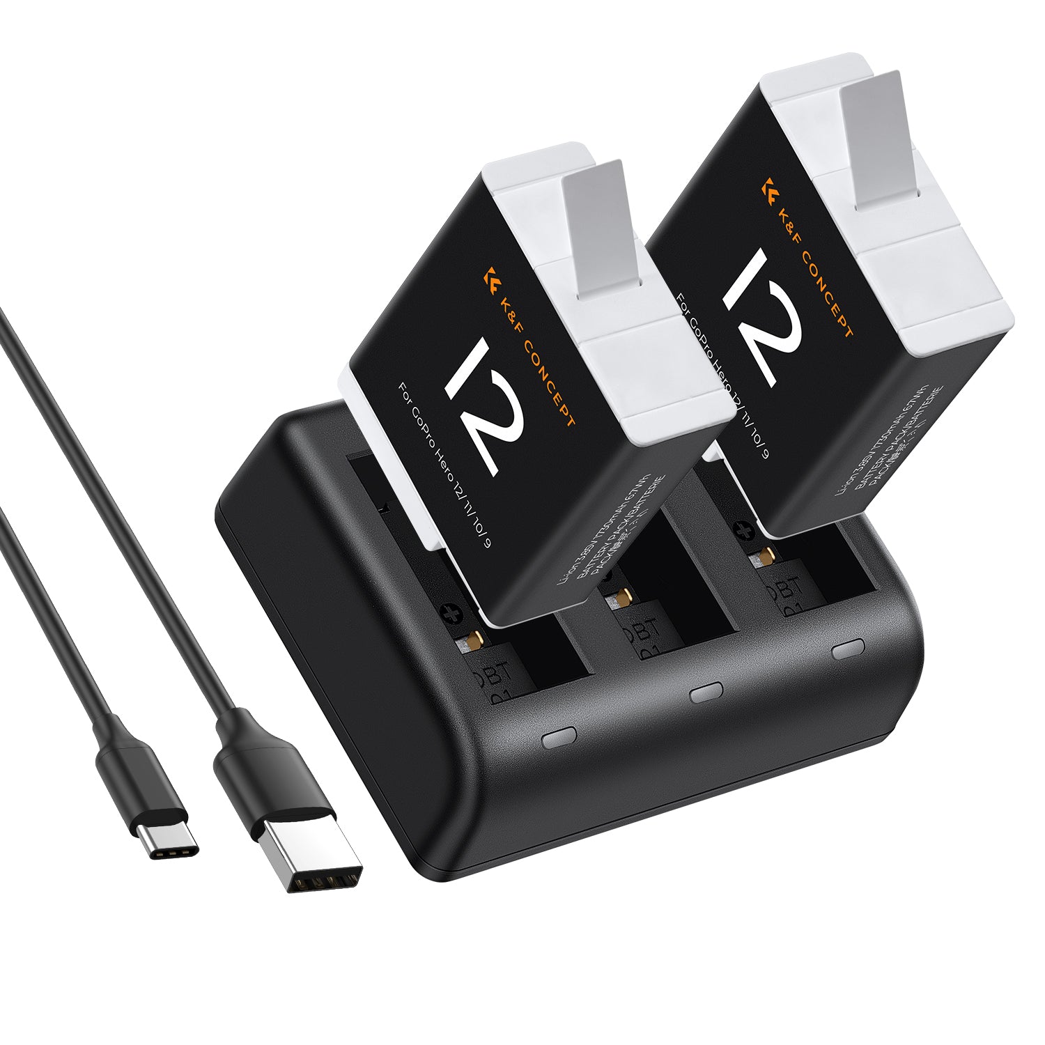 KF GoPro 9/10/11/12 sports camera battery 1730mAh, dual battery three slot LED display charger set, K&F CONCEPT KF GoPro 9/10/11/12 sports camera battery 1730mAh, dual battery three slot LED display charger set, K&F CONCEPT